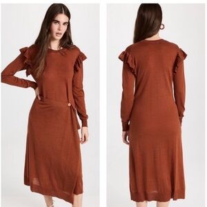 Ulla Johnson Dress Womens Small Rust Brown Sweater Knit Midi Long Sleeve New